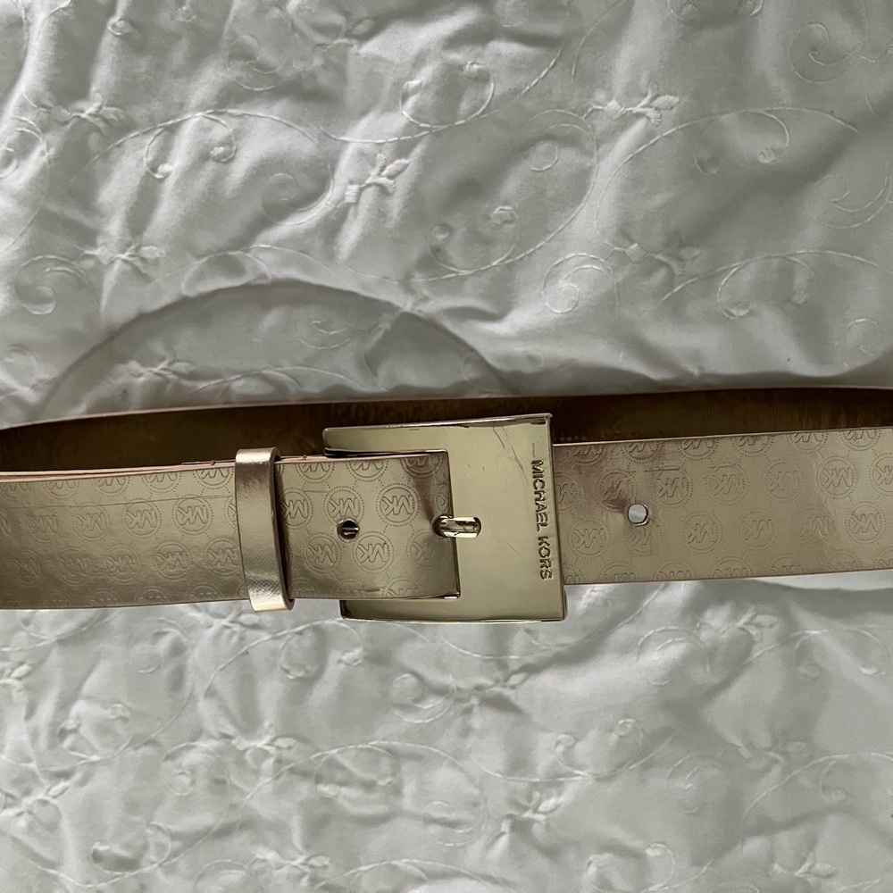 Michael Kors gold embossed logo belt